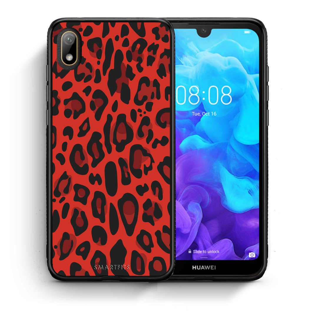 Θήκη Huawei Y5 2019 Red Leopard Animal από τη Smartfits με σχέδιο στο πίσω μέρος και μαύρο περίβλημα | Huawei Y5 2019 Red Leopard Animal case with colorful back and black bezels
