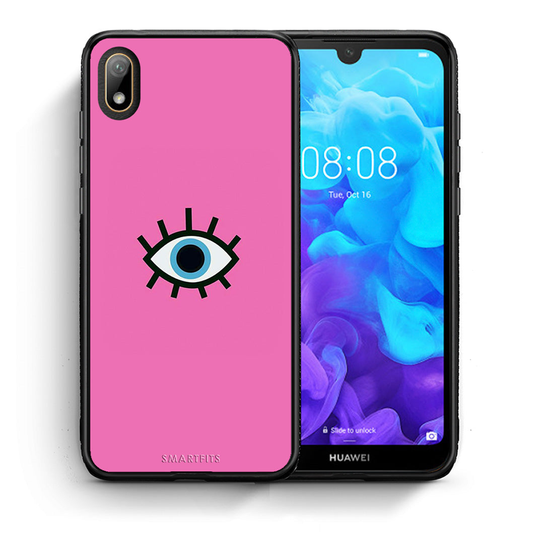 Θήκη Huawei Y5 2019 Blue Eye Pink από τη Smartfits με σχέδιο στο πίσω μέρος και μαύρο περίβλημα | Huawei Y5 2019 Blue Eye Pink case with colorful back and black bezels