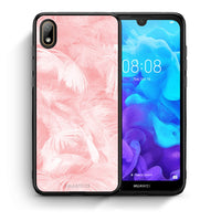 Thumbnail for Θήκη Huawei Y5 2019 Pink Feather Boho από τη Smartfits με σχέδιο στο πίσω μέρος και μαύρο περίβλημα | Huawei Y5 2019 Pink Feather Boho case with colorful back and black bezels