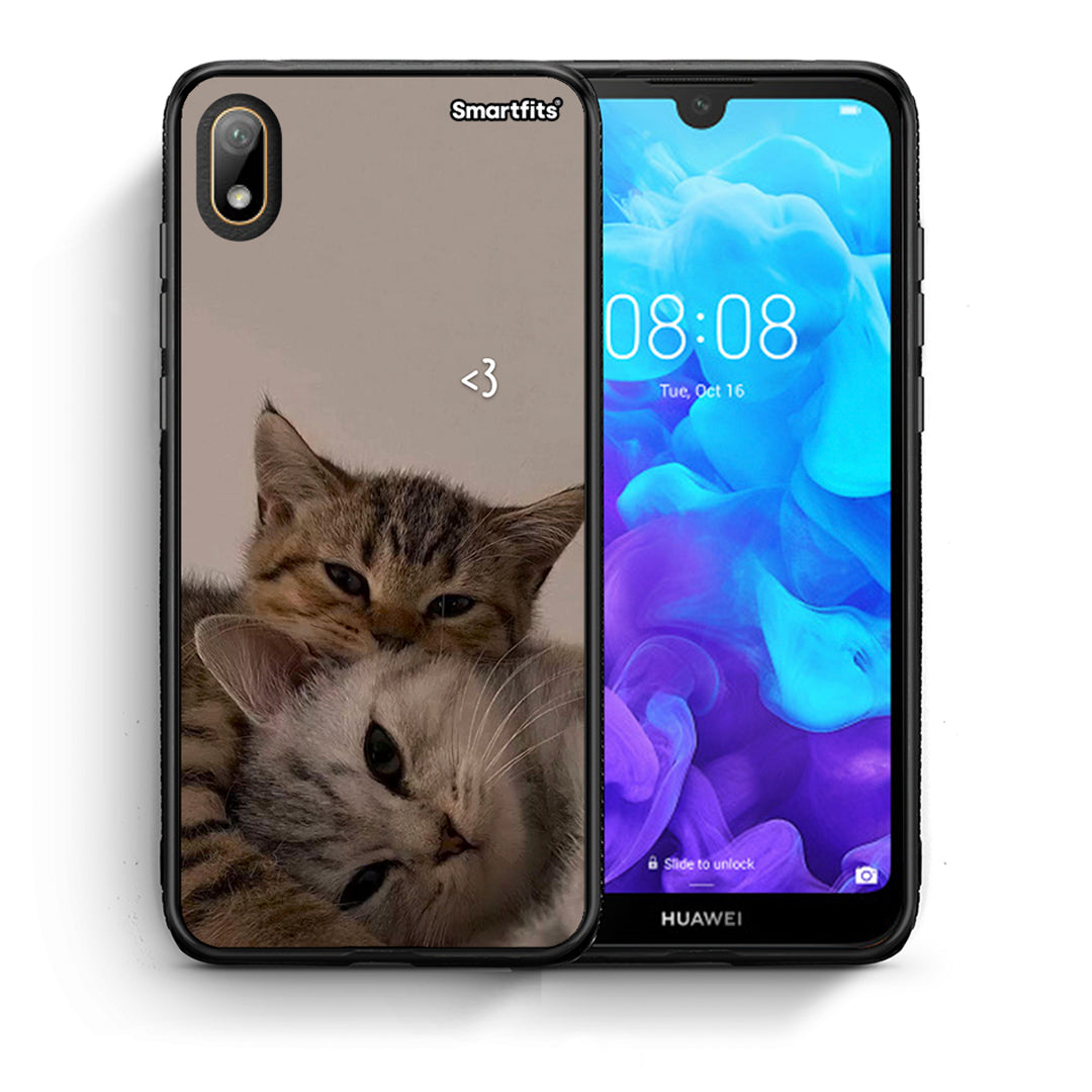 Θήκη Huawei Y5 2019 Cats In Love από τη Smartfits με σχέδιο στο πίσω μέρος και μαύρο περίβλημα | Huawei Y5 2019 Cats In Love case with colorful back and black bezels