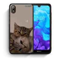 Thumbnail for Θήκη Huawei Y5 2019 Cats In Love από τη Smartfits με σχέδιο στο πίσω μέρος και μαύρο περίβλημα | Huawei Y5 2019 Cats In Love case with colorful back and black bezels