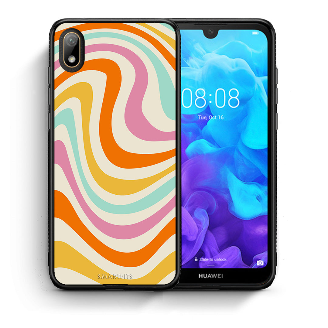 Θήκη Huawei Y5 2019 Colourful Waves από τη Smartfits με σχέδιο στο πίσω μέρος και μαύρο περίβλημα | Huawei Y5 2019 Colourful Waves case with colorful back and black bezels