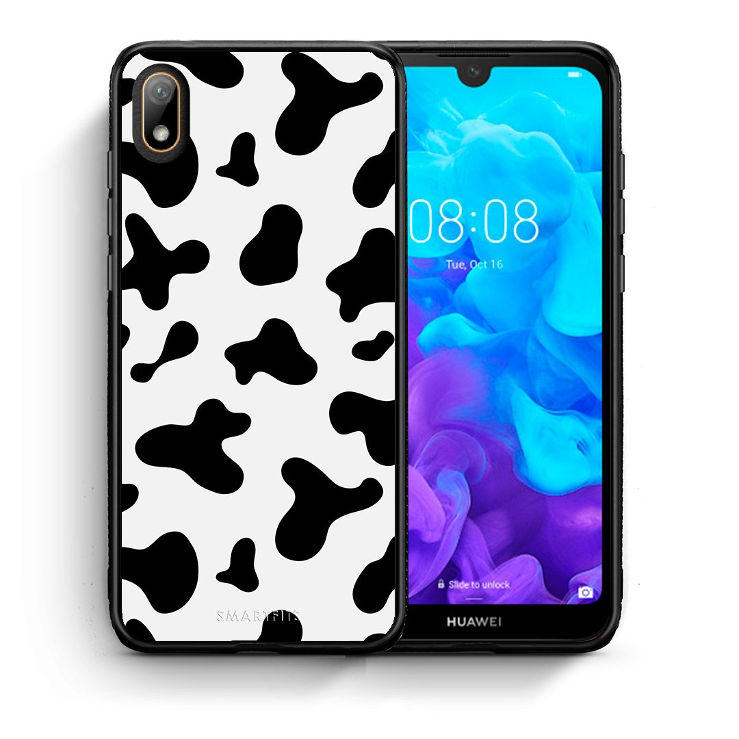 Θήκη Huawei Y5 2019 Cow Print από τη Smartfits με σχέδιο στο πίσω μέρος και μαύρο περίβλημα | Huawei Y5 2019 Cow Print case with colorful back and black bezels