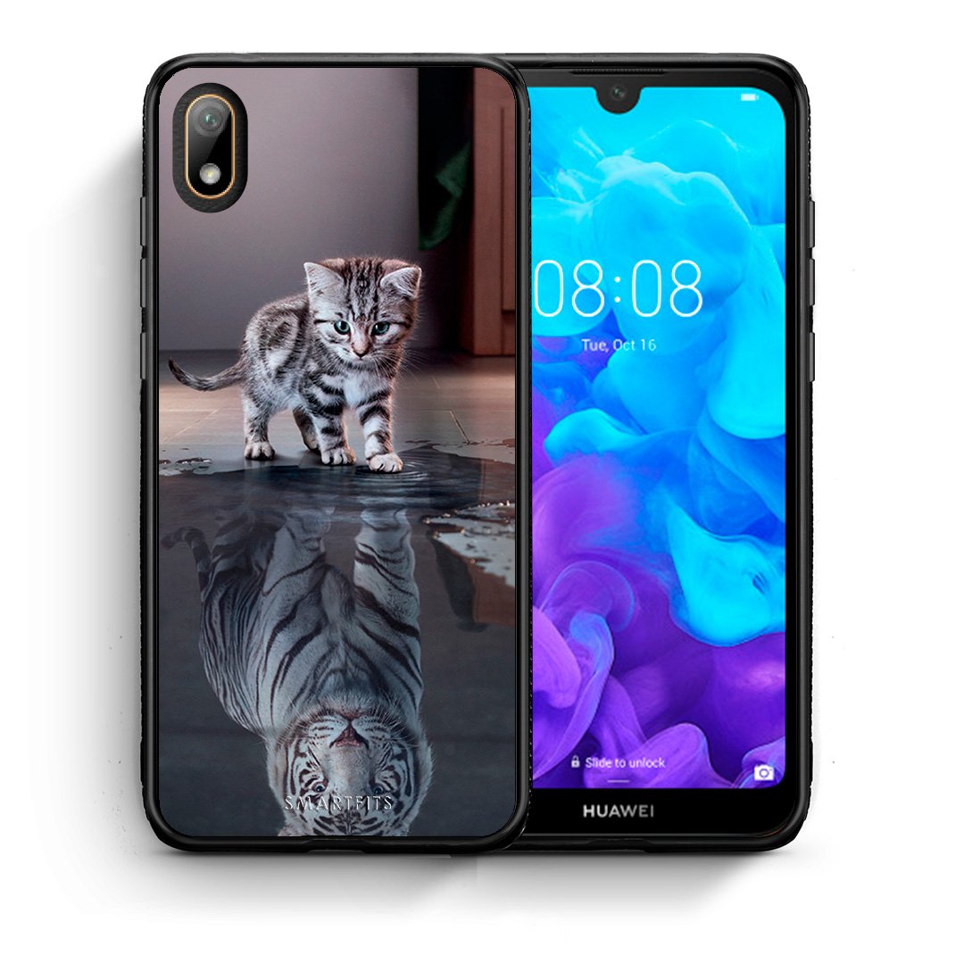 Θήκη Huawei Y5 2019 Tiger Cute από τη Smartfits με σχέδιο στο πίσω μέρος και μαύρο περίβλημα | Huawei Y5 2019 Tiger Cute case with colorful back and black bezels