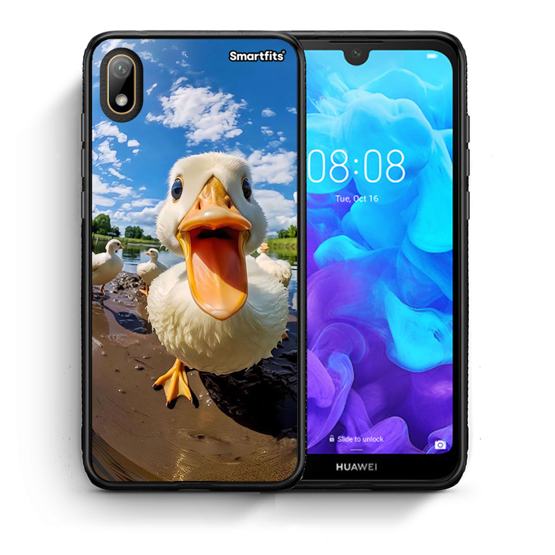 Θήκη Huawei Y5 2019 Duck Face από τη Smartfits με σχέδιο στο πίσω μέρος και μαύρο περίβλημα | Huawei Y5 2019 Duck Face case with colorful back and black bezels