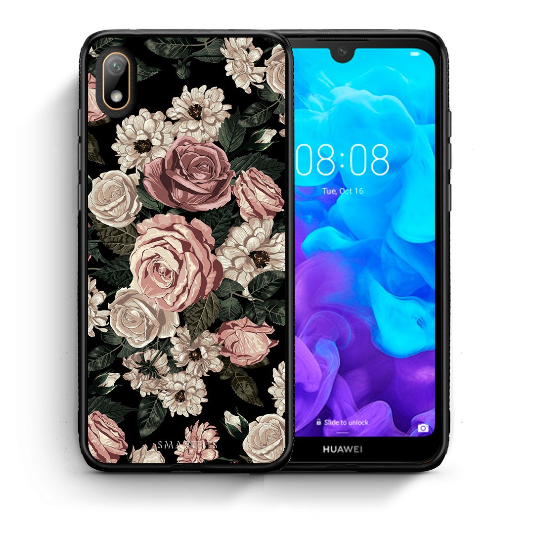 Θήκη Huawei Y5 2019 Wild Roses Flower από τη Smartfits με σχέδιο στο πίσω μέρος και μαύρο περίβλημα | Huawei Y5 2019 Wild Roses Flower case with colorful back and black bezels