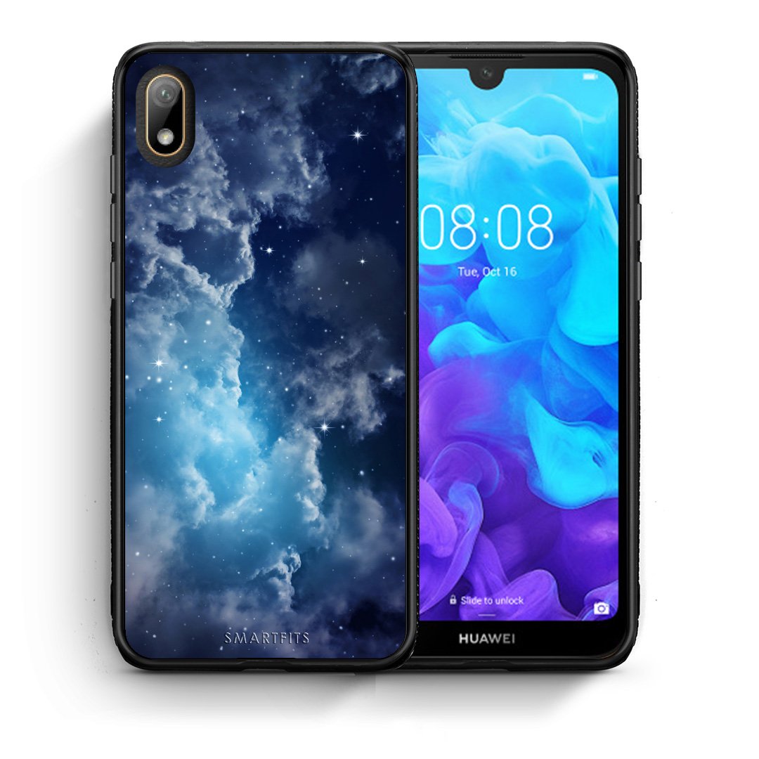 Θήκη Huawei Y5 2019 Blue Sky Galaxy από τη Smartfits με σχέδιο στο πίσω μέρος και μαύρο περίβλημα | Huawei Y5 2019 Blue Sky Galaxy case with colorful back and black bezels