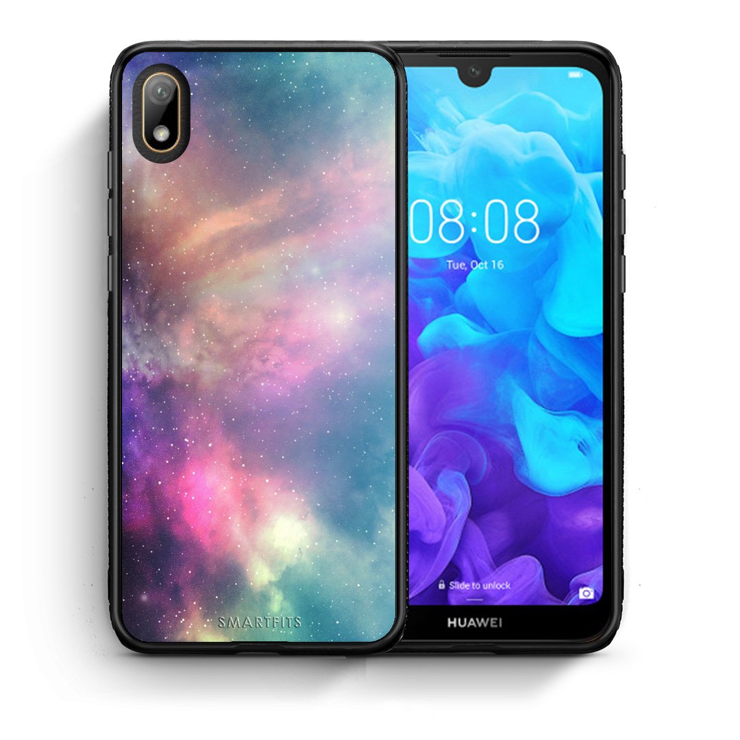 Θήκη Huawei Y5 2019 Rainbow Galaxy από τη Smartfits με σχέδιο στο πίσω μέρος και μαύρο περίβλημα | Huawei Y5 2019 Rainbow Galaxy case with colorful back and black bezels