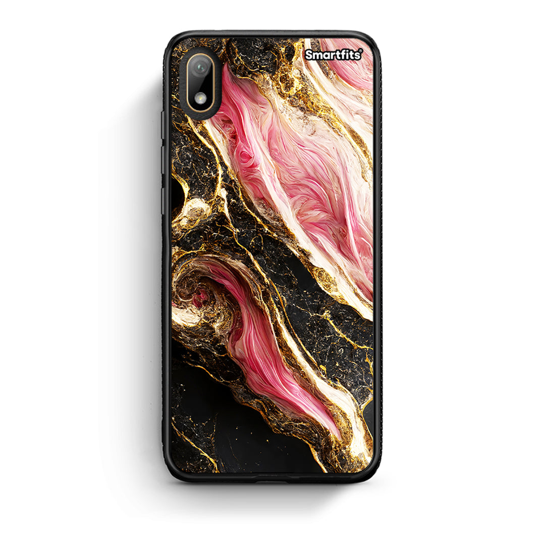 Huawei Y5 2019 Glamorous Pink Marble θήκη από τη Smartfits με σχέδιο στο πίσω μέρος και μαύρο περίβλημα | Smartphone case with colorful back and black bezels by Smartfits