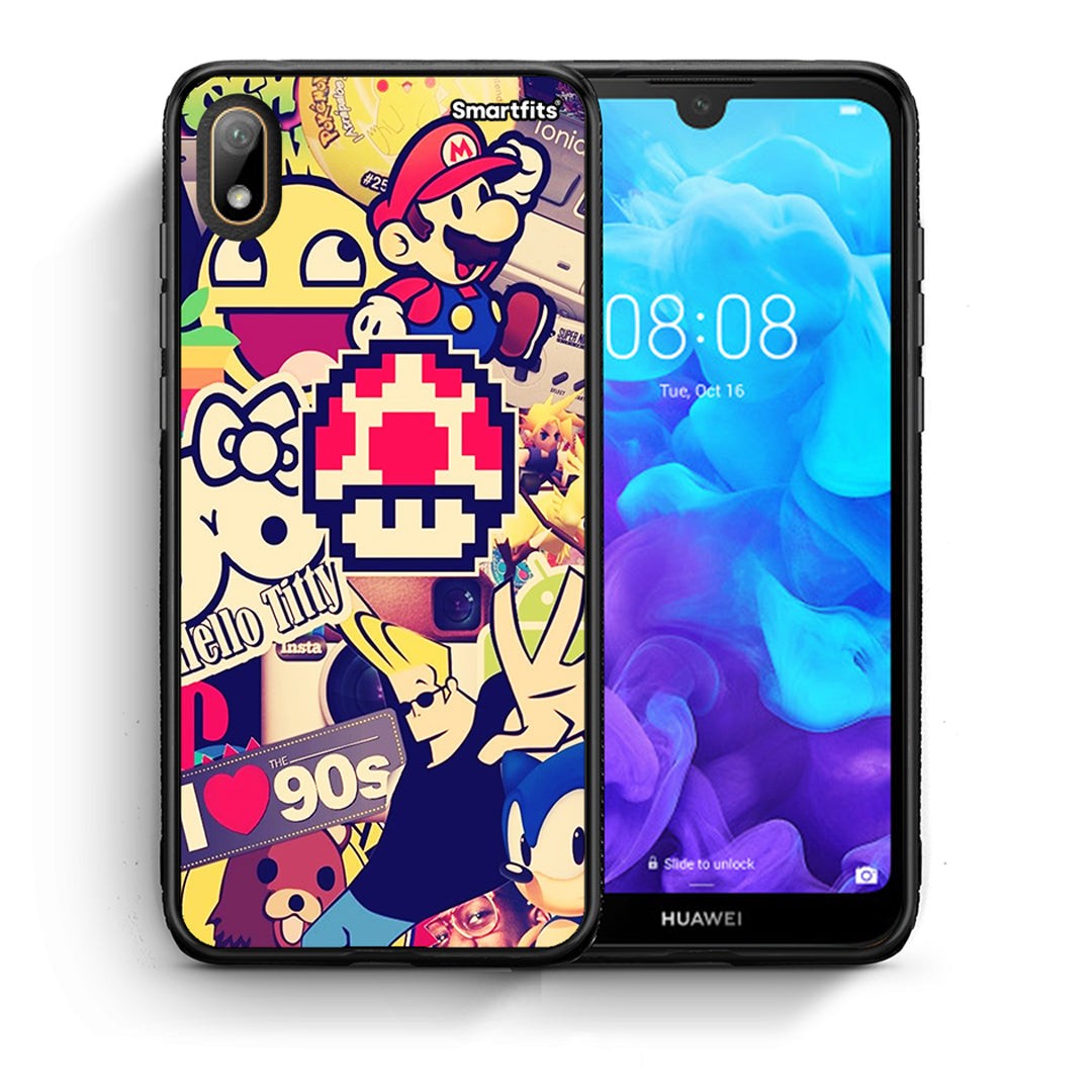 Θήκη Huawei Y5 2019 Love The 90s από τη Smartfits με σχέδιο στο πίσω μέρος και μαύρο περίβλημα | Huawei Y5 2019 Love The 90s case with colorful back and black bezels