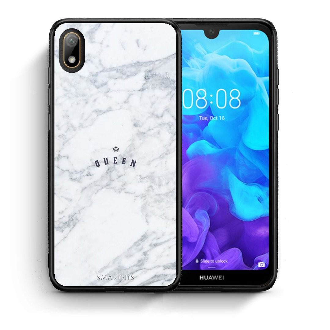 Θήκη Huawei Y5 2019 Queen Marble από τη Smartfits με σχέδιο στο πίσω μέρος και μαύρο περίβλημα | Huawei Y5 2019 Queen Marble case with colorful back and black bezels