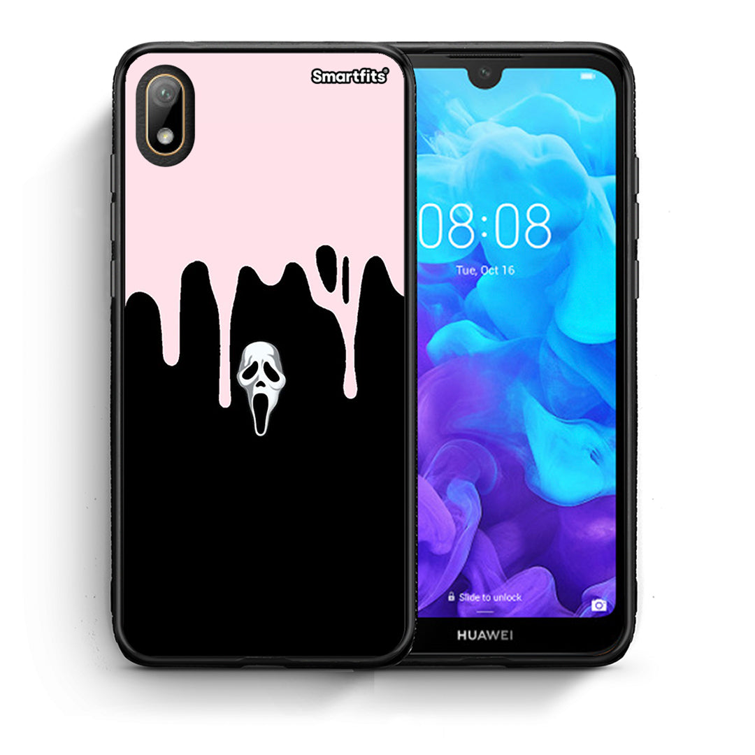 Θήκη Huawei Y5 2019 Melting Halloween Mask από τη Smartfits με σχέδιο στο πίσω μέρος και μαύρο περίβλημα | Huawei Y5 2019 Melting Halloween Mask case with colorful back and black bezels