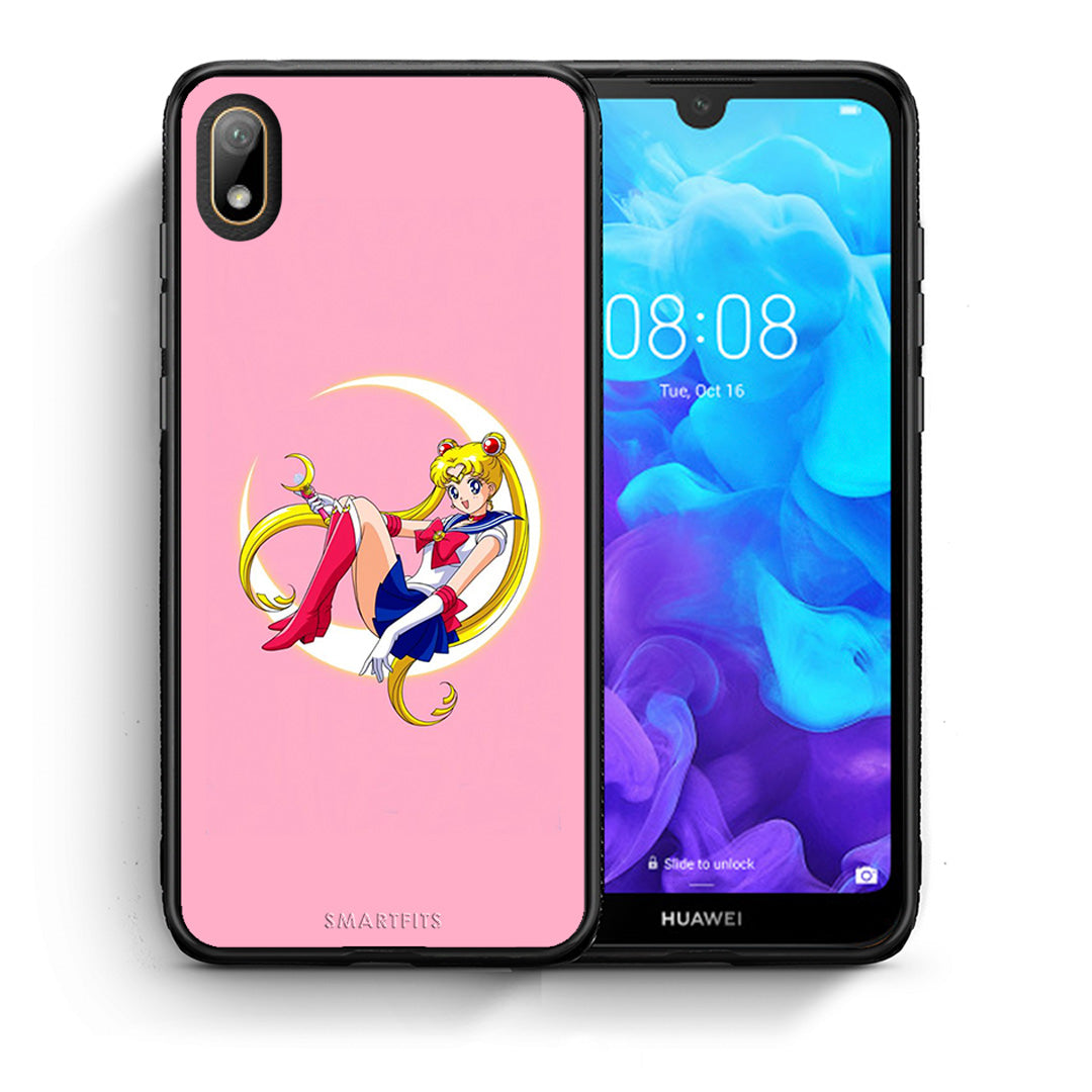 Θήκη Huawei Y5 2019 Moon Girl από τη Smartfits με σχέδιο στο πίσω μέρος και μαύρο περίβλημα | Huawei Y5 2019 Moon Girl case with colorful back and black bezels