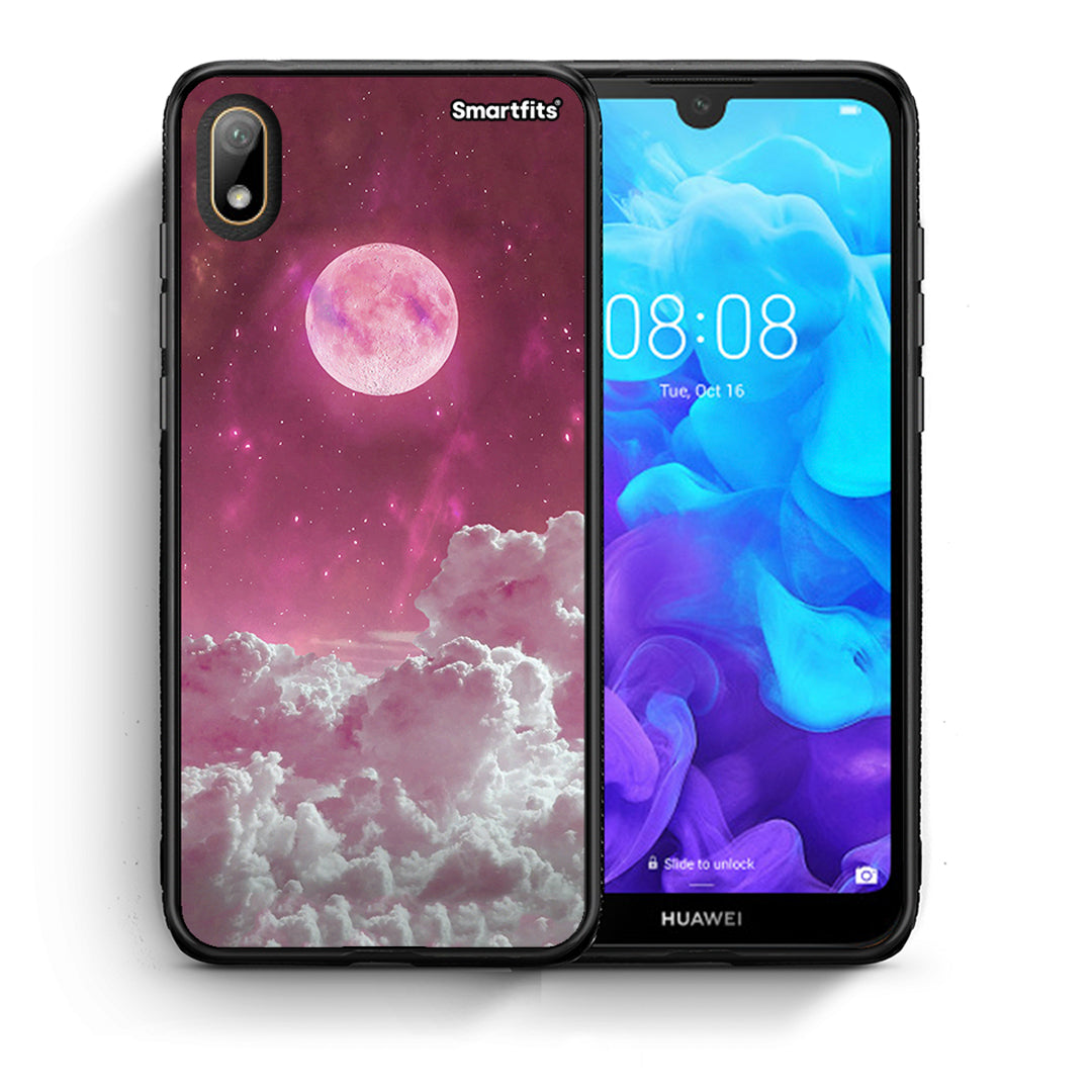 Θήκη Huawei Y5 2019 Pink Moon από τη Smartfits με σχέδιο στο πίσω μέρος και μαύρο περίβλημα | Huawei Y5 2019 Pink Moon case with colorful back and black bezels