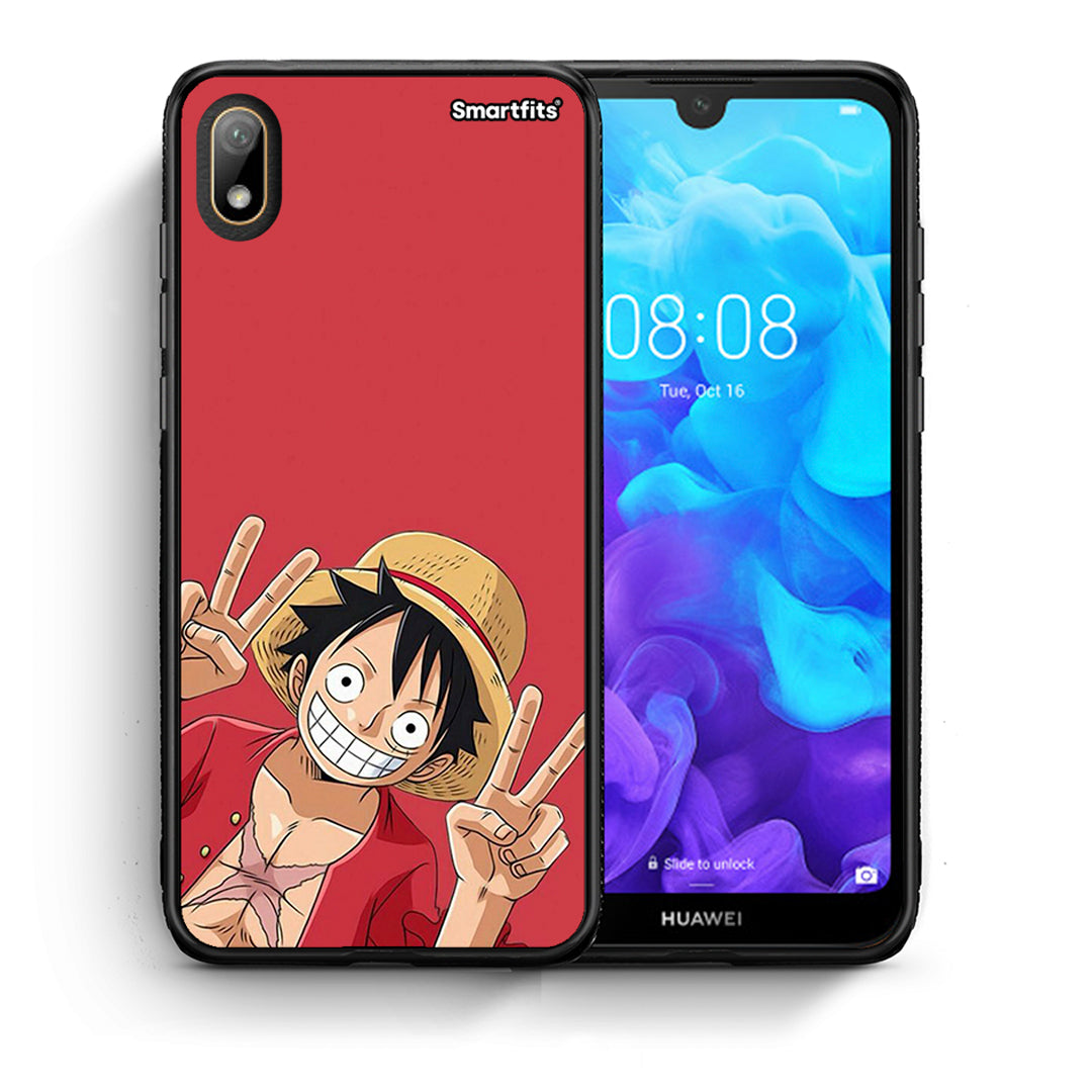 Θήκη Huawei Y5 2019 Pirate Luffy από τη Smartfits με σχέδιο στο πίσω μέρος και μαύρο περίβλημα | Huawei Y5 2019 Pirate Luffy case with colorful back and black bezels