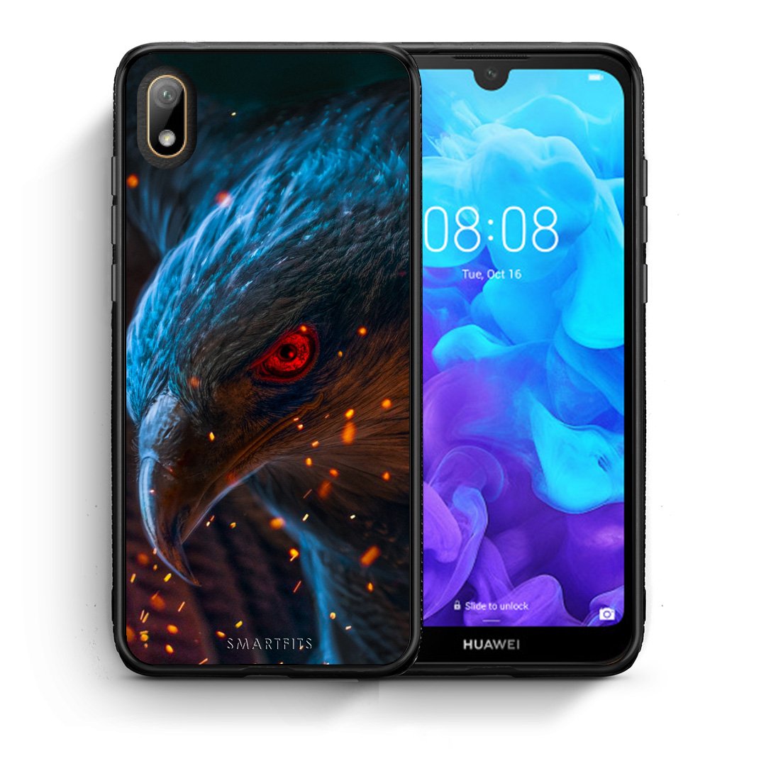 Θήκη Huawei Y5 2019 Eagle PopArt από τη Smartfits με σχέδιο στο πίσω μέρος και μαύρο περίβλημα | Huawei Y5 2019 Eagle PopArt case with colorful back and black bezels