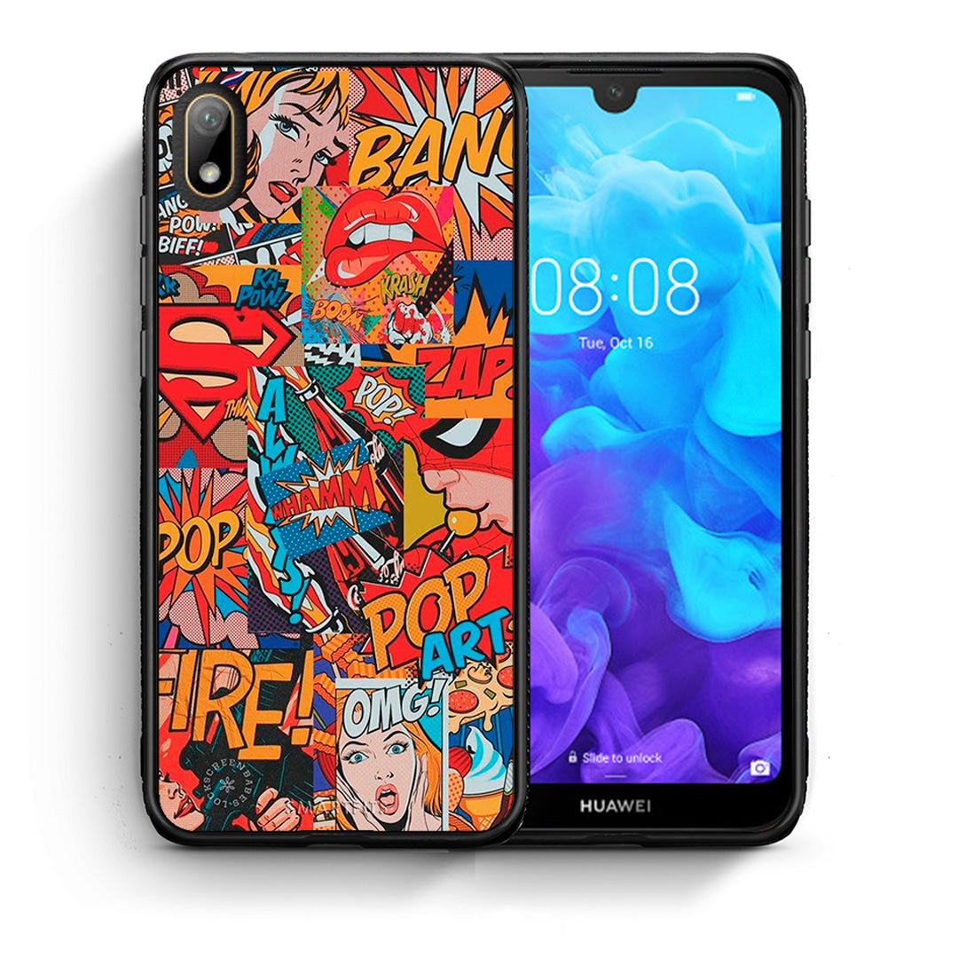 Θήκη Huawei Y5 2019 PopArt OMG από τη Smartfits με σχέδιο στο πίσω μέρος και μαύρο περίβλημα | Huawei Y5 2019 PopArt OMG case with colorful back and black bezels