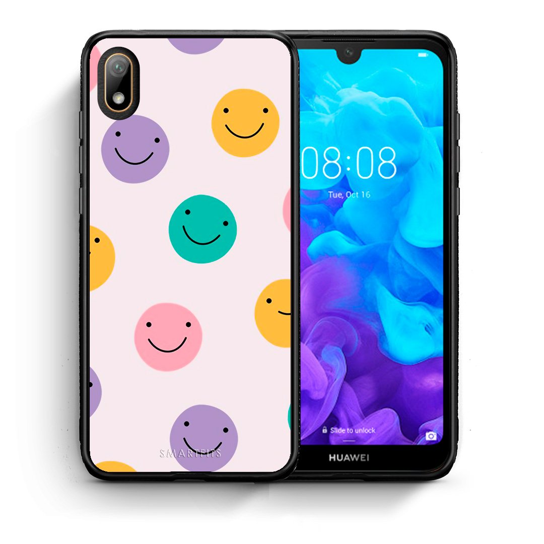 Θήκη Huawei Y5 2019 Smiley Faces από τη Smartfits με σχέδιο στο πίσω μέρος και μαύρο περίβλημα | Huawei Y5 2019 Smiley Faces case with colorful back and black bezels