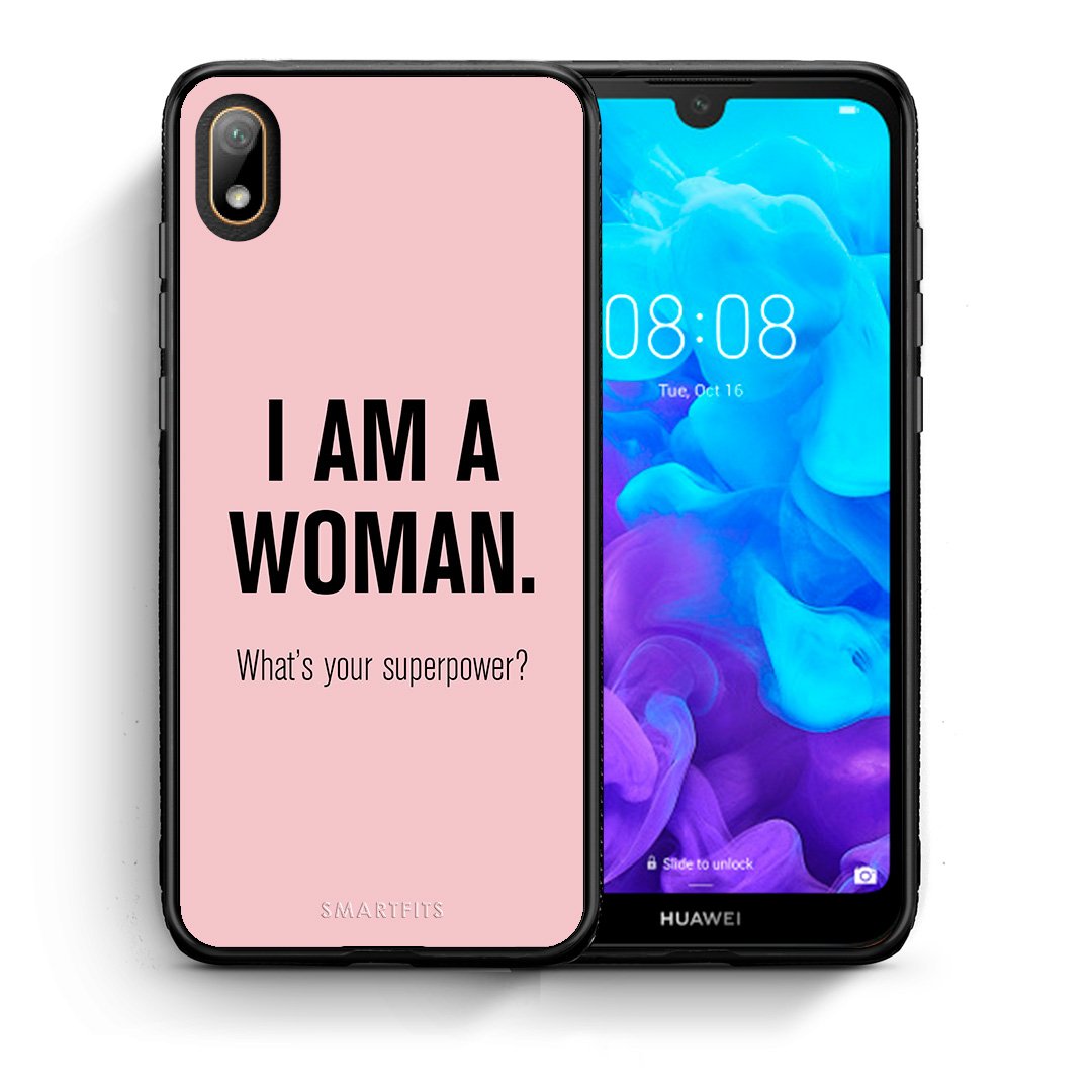 Θήκη Huawei Y5 2019 Superpower Woman από τη Smartfits με σχέδιο στο πίσω μέρος και μαύρο περίβλημα | Huawei Y5 2019 Superpower Woman case with colorful back and black bezels