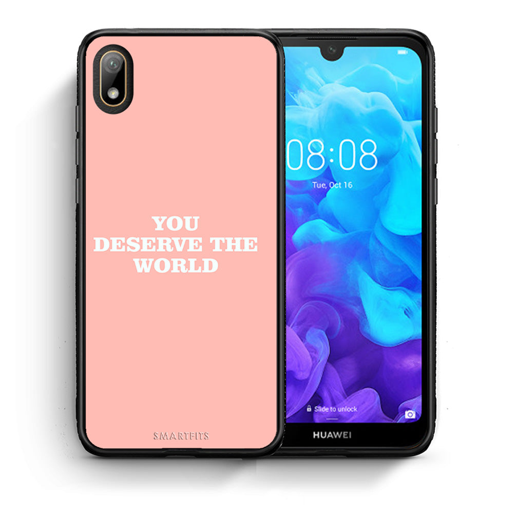 Θήκη Αγίου Βαλεντίνου Huawei Y5 2019 You Deserve The World από τη Smartfits με σχέδιο στο πίσω μέρος και μαύρο περίβλημα | Huawei Y5 2019 You Deserve The World case with colorful back and black bezels