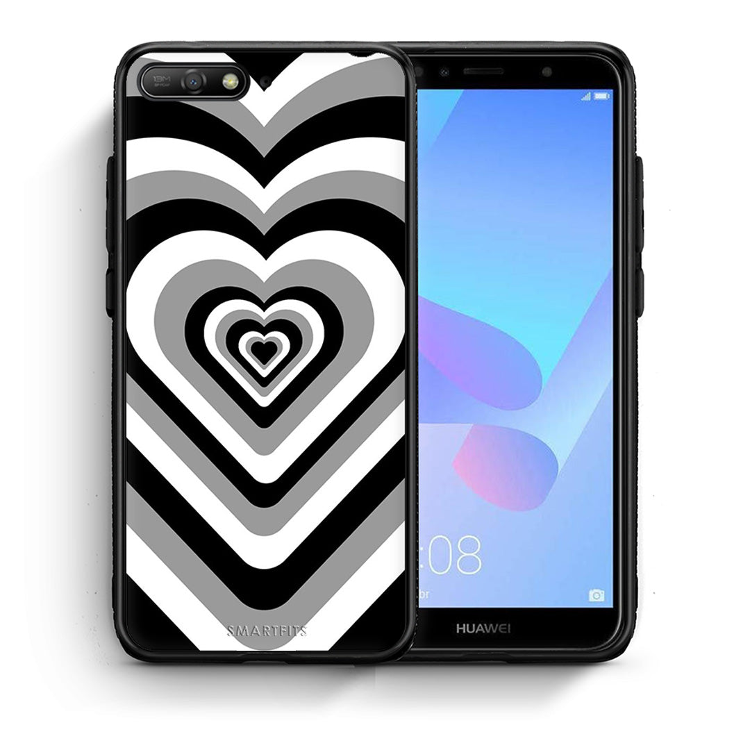 Θήκη Huawei Y6 2018 Black Hearts από τη Smartfits με σχέδιο στο πίσω μέρος και μαύρο περίβλημα | Huawei Y6 2018 Black Hearts case with colorful back and black bezels