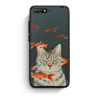 Thumbnail for Huawei Y6 2018 Cat Goldfish θήκη από τη Smartfits με σχέδιο στο πίσω μέρος και μαύρο περίβλημα | Smartphone case with colorful back and black bezels by Smartfits