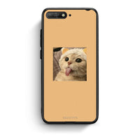 Thumbnail for Huawei Y6 2018 Cat Tongue θήκη από τη Smartfits με σχέδιο στο πίσω μέρος και μαύρο περίβλημα | Smartphone case with colorful back and black bezels by Smartfits