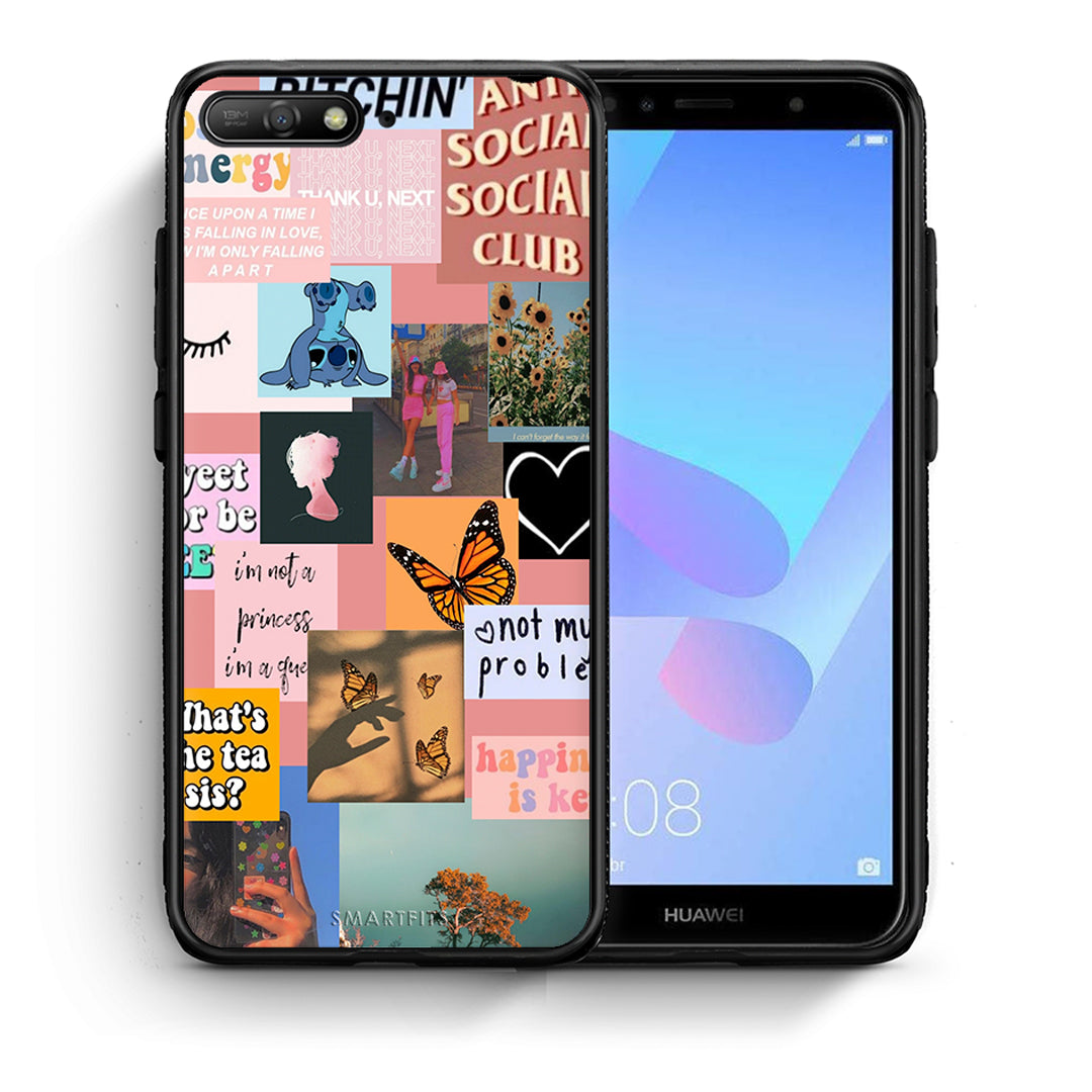 Θήκη Αγίου Βαλεντίνου Huawei Y6 2018 Collage Bitchin από τη Smartfits με σχέδιο στο πίσω μέρος και μαύρο περίβλημα | Huawei Y6 2018 Collage Bitchin case with colorful back and black bezels