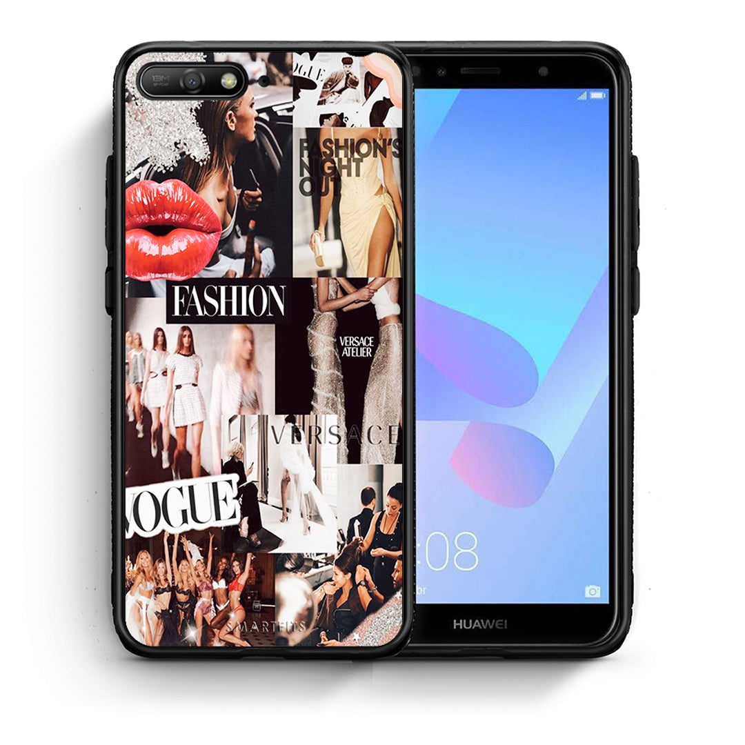 Θήκη Αγίου Βαλεντίνου Huawei Y6 2018 Collage Fashion από τη Smartfits με σχέδιο στο πίσω μέρος και μαύρο περίβλημα | Huawei Y6 2018 Collage Fashion case with colorful back and black bezels