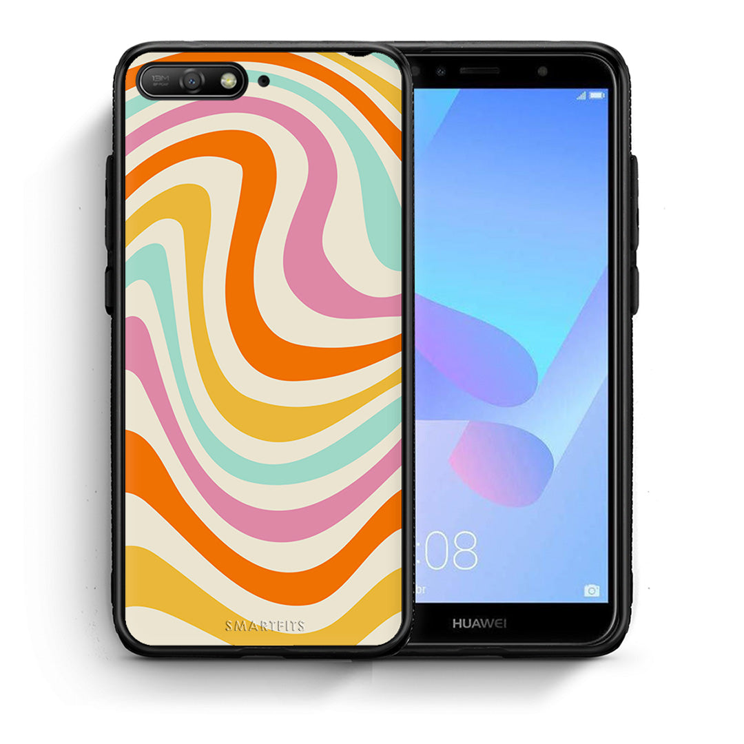 Θήκη Huawei Y6 2018 Colourful Waves από τη Smartfits με σχέδιο στο πίσω μέρος και μαύρο περίβλημα | Huawei Y6 2018 Colourful Waves case with colorful back and black bezels