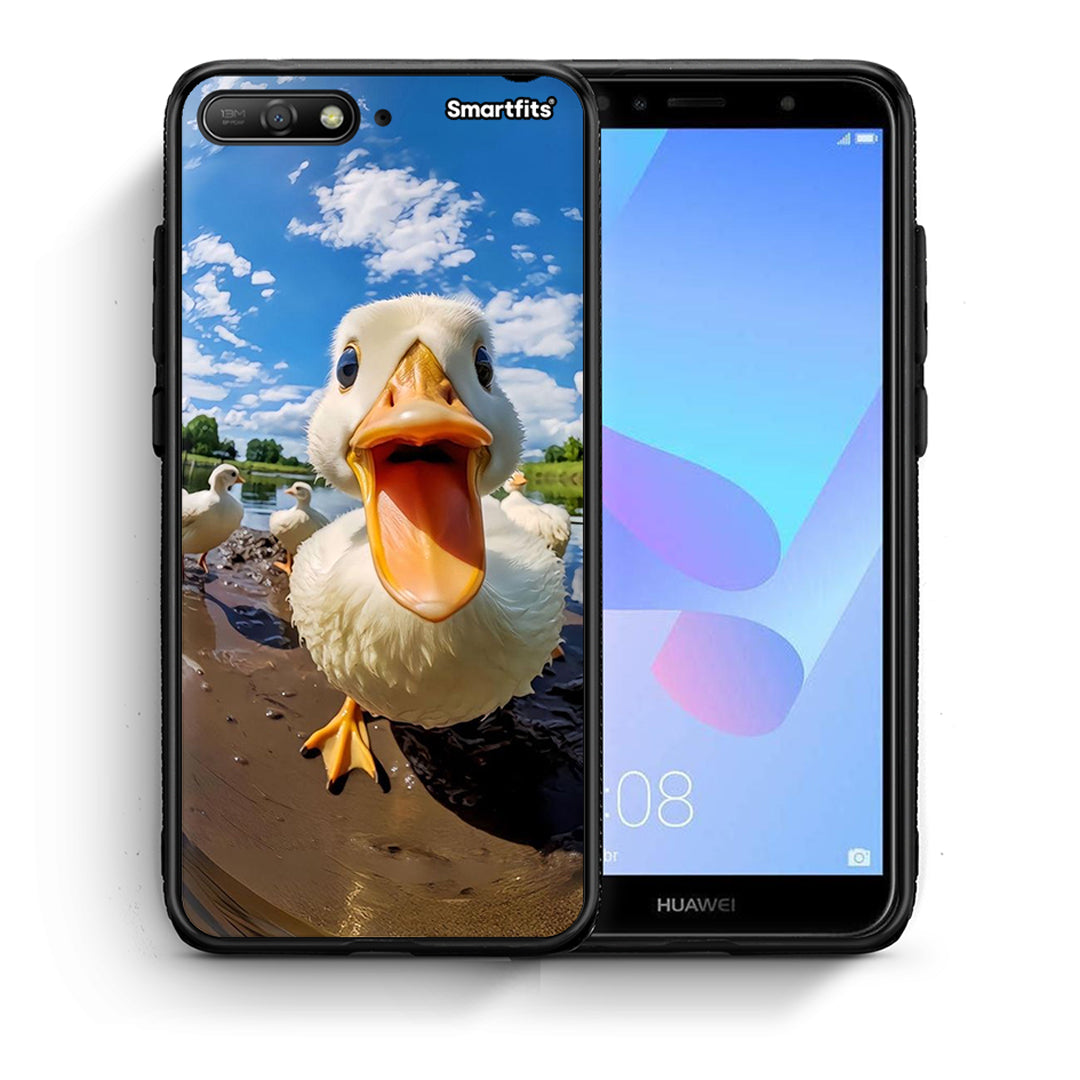 Θήκη Huawei Y6 2018 Duck Face από τη Smartfits με σχέδιο στο πίσω μέρος και μαύρο περίβλημα | Huawei Y6 2018 Duck Face case with colorful back and black bezels