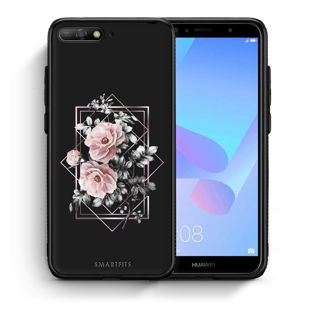 Θήκη Huawei Y6 2018 Frame Flower από τη Smartfits με σχέδιο στο πίσω μέρος και μαύρο περίβλημα | Huawei Y6 2018 Frame Flower case with colorful back and black bezels