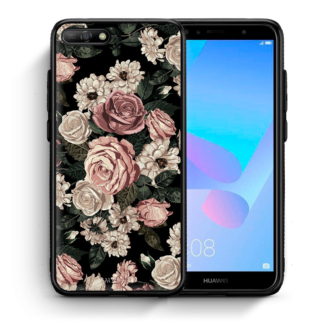 Θήκη Huawei Y6 2018 Wild Roses Flower από τη Smartfits με σχέδιο στο πίσω μέρος και μαύρο περίβλημα | Huawei Y6 2018 Wild Roses Flower case with colorful back and black bezels