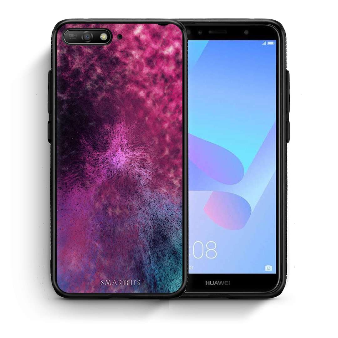 Θήκη Huawei Y6 2018 Aurora Galaxy από τη Smartfits με σχέδιο στο πίσω μέρος και μαύρο περίβλημα | Huawei Y6 2018 Aurora Galaxy case with colorful back and black bezels