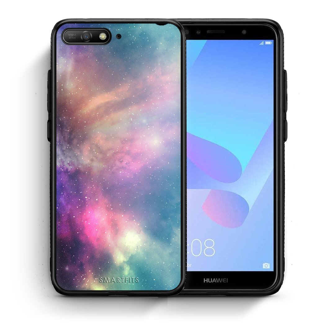 Θήκη Huawei Y6 2018 Rainbow Galaxy από τη Smartfits με σχέδιο στο πίσω μέρος και μαύρο περίβλημα | Huawei Y6 2018 Rainbow Galaxy case with colorful back and black bezels