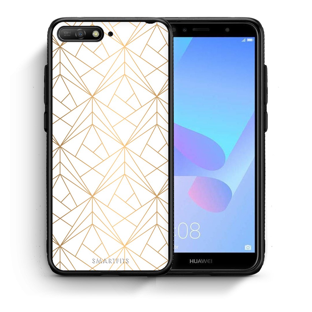 Θήκη Huawei Y6 2018 Luxury White Geometric από τη Smartfits με σχέδιο στο πίσω μέρος και μαύρο περίβλημα | Huawei Y6 2018 Luxury White Geometric case with colorful back and black bezels