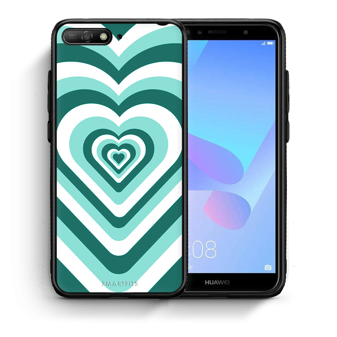 Θήκη Huawei Y6 2018 Green Hearts από τη Smartfits με σχέδιο στο πίσω μέρος και μαύρο περίβλημα | Huawei Y6 2018 Green Hearts case with colorful back and black bezels