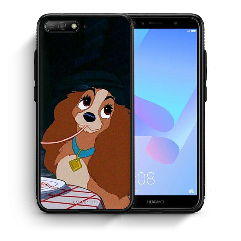 Θήκη Αγίου Βαλεντίνου Huawei Y6 2018 Lady And Tramp 2 από τη Smartfits με σχέδιο στο πίσω μέρος και μαύρο περίβλημα | Huawei Y6 2018 Lady And Tramp 2 case with colorful back and black bezels