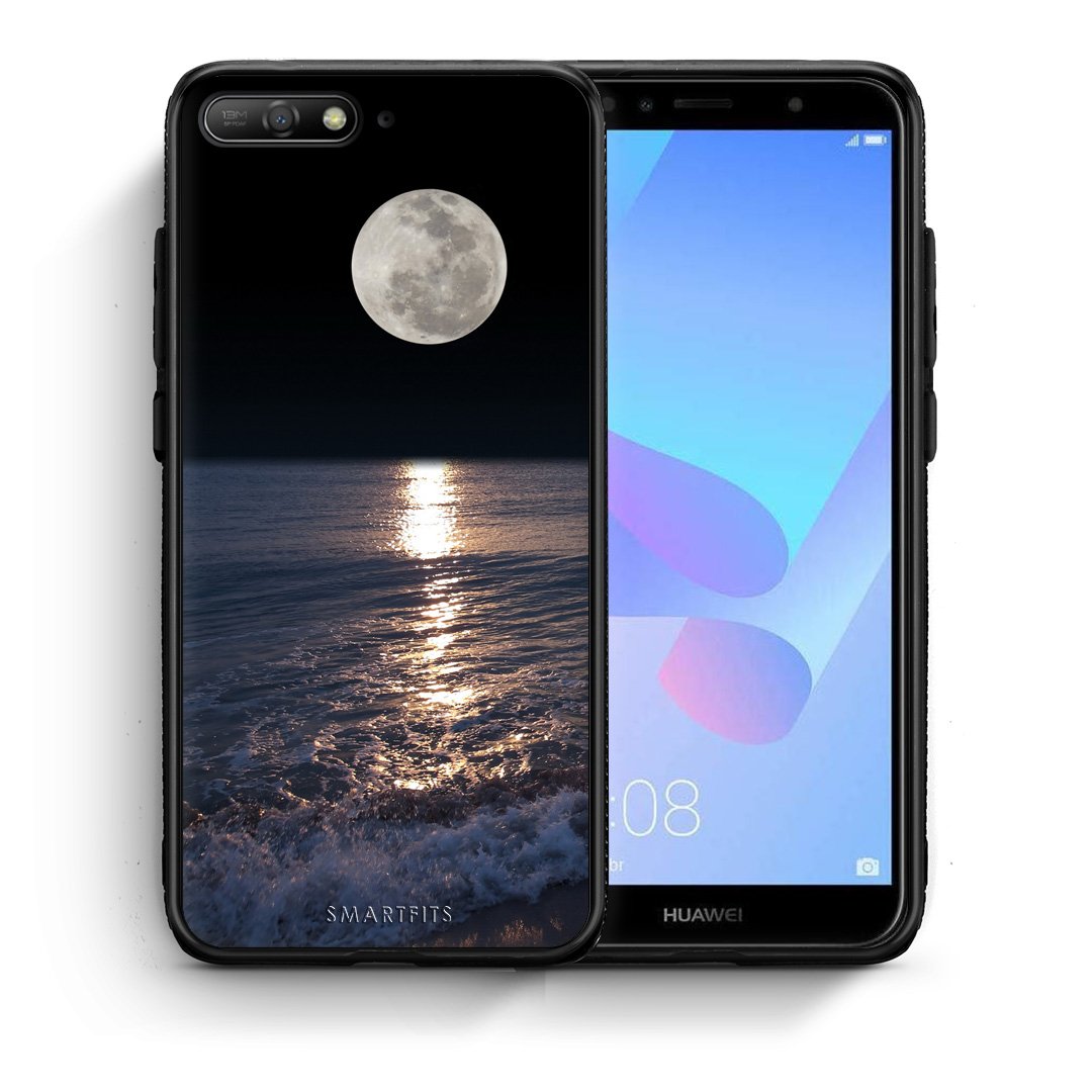 Θήκη Huawei Y6 2018 Moon Landscape από τη Smartfits με σχέδιο στο πίσω μέρος και μαύρο περίβλημα | Huawei Y6 2018 Moon Landscape case with colorful back and black bezels