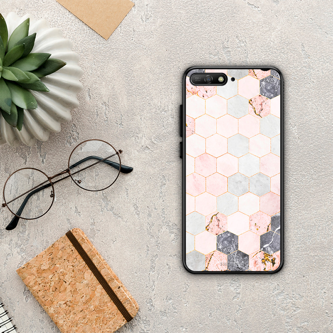 Marble Hexagon Pink - Huawei Y6 2018 / Honor 7A case