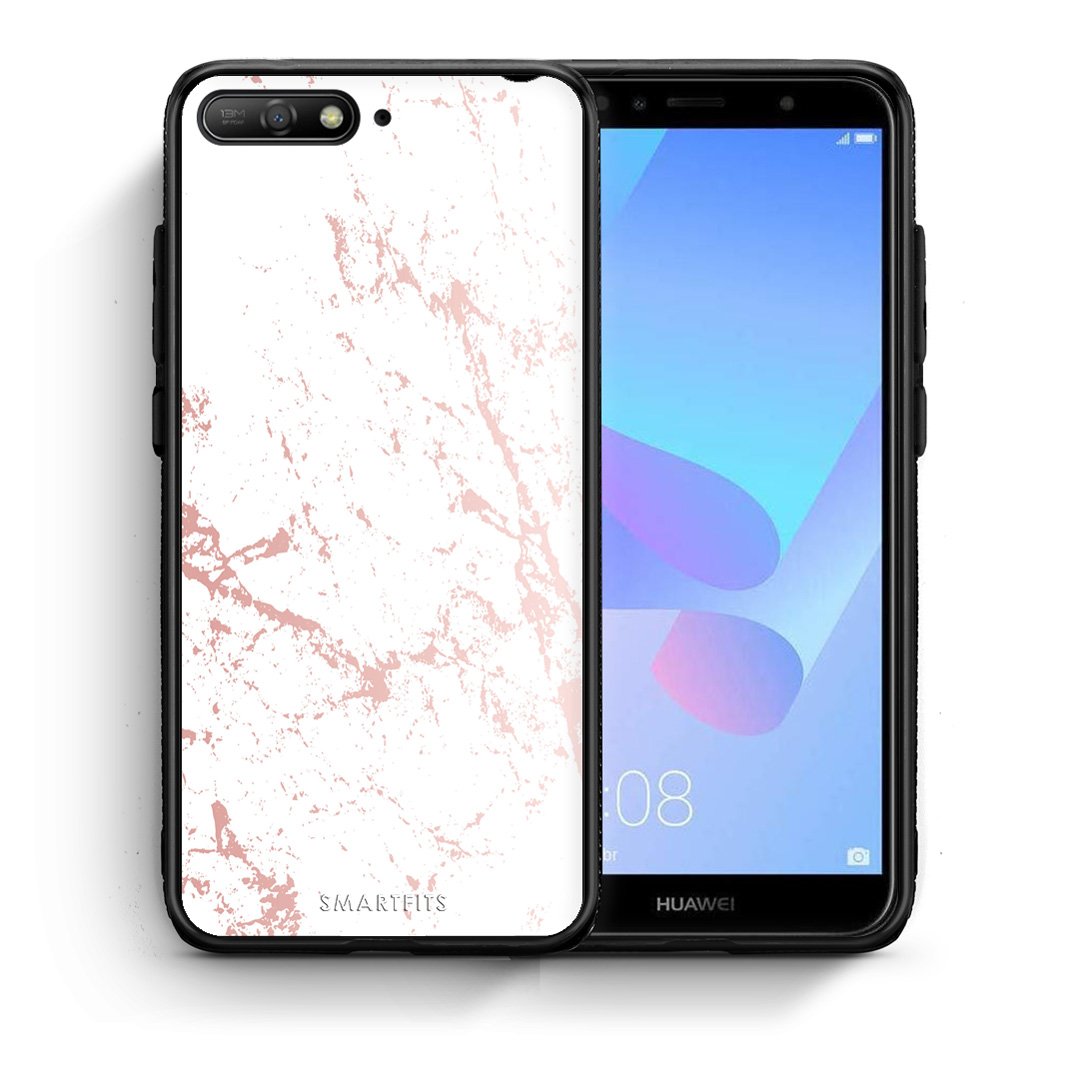 Θήκη Huawei Y6 2018 Pink Splash Marble από τη Smartfits με σχέδιο στο πίσω μέρος και μαύρο περίβλημα | Huawei Y6 2018 Pink Splash Marble case with colorful back and black bezels