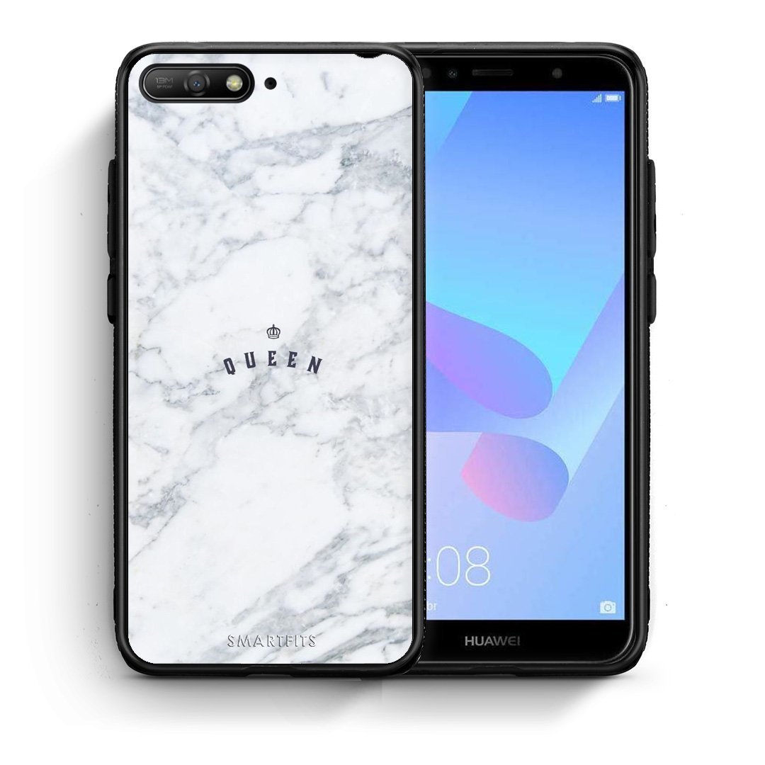 Θήκη Huawei Y6 2018 Queen Marble από τη Smartfits με σχέδιο στο πίσω μέρος και μαύρο περίβλημα | Huawei Y6 2018 Queen Marble case with colorful back and black bezels