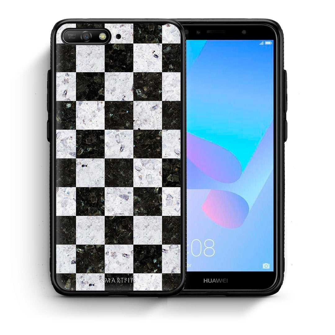 Θήκη Huawei Y6 2018 Square Geometric Marble από τη Smartfits με σχέδιο στο πίσω μέρος και μαύρο περίβλημα | Huawei Y6 2018 Square Geometric Marble case with colorful back and black bezels