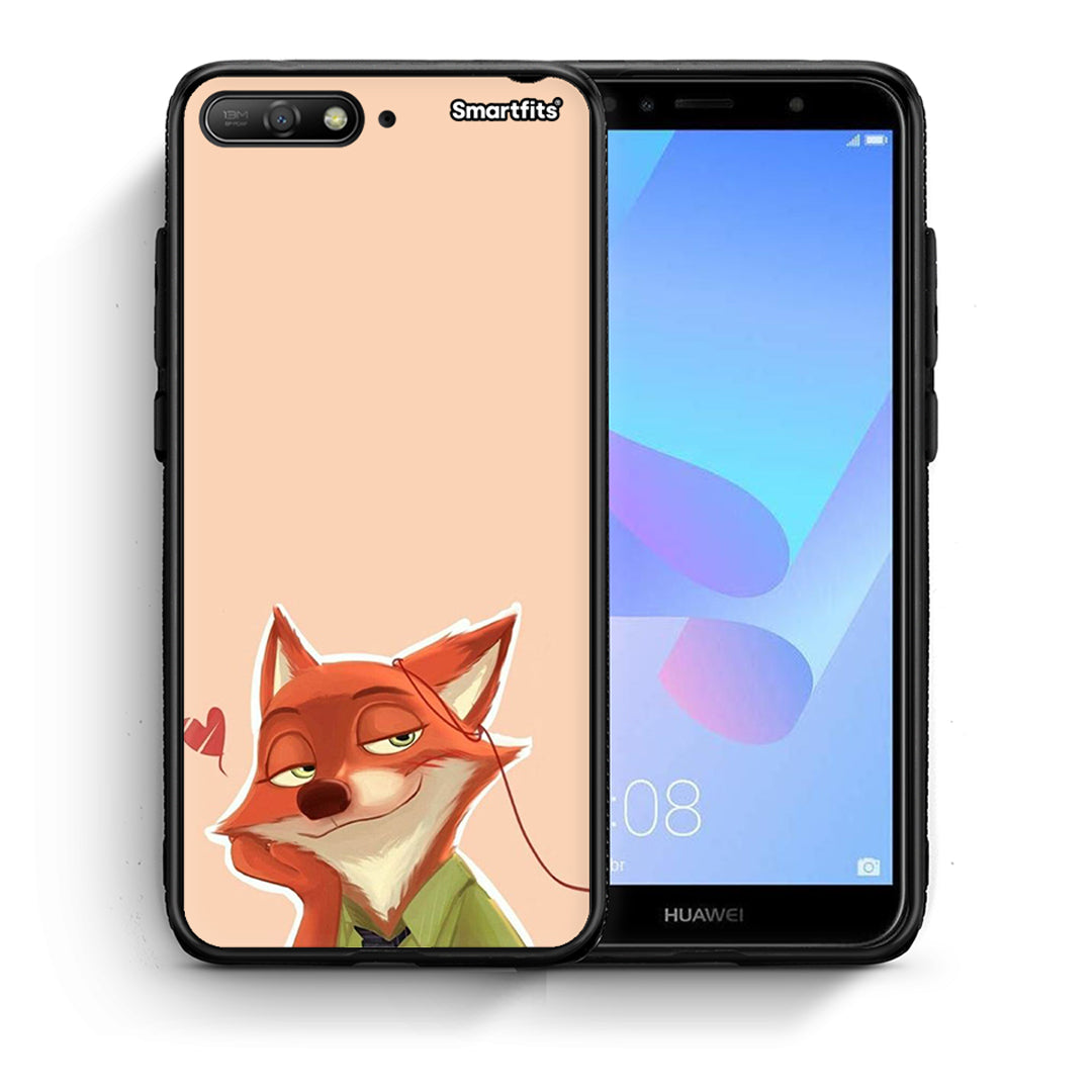 Θήκη Huawei Y6 2018 Nick Wilde And Judy Hopps Love 1 από τη Smartfits με σχέδιο στο πίσω μέρος και μαύρο περίβλημα | Huawei Y6 2018 Nick Wilde And Judy Hopps Love 1 case with colorful back and black bezels