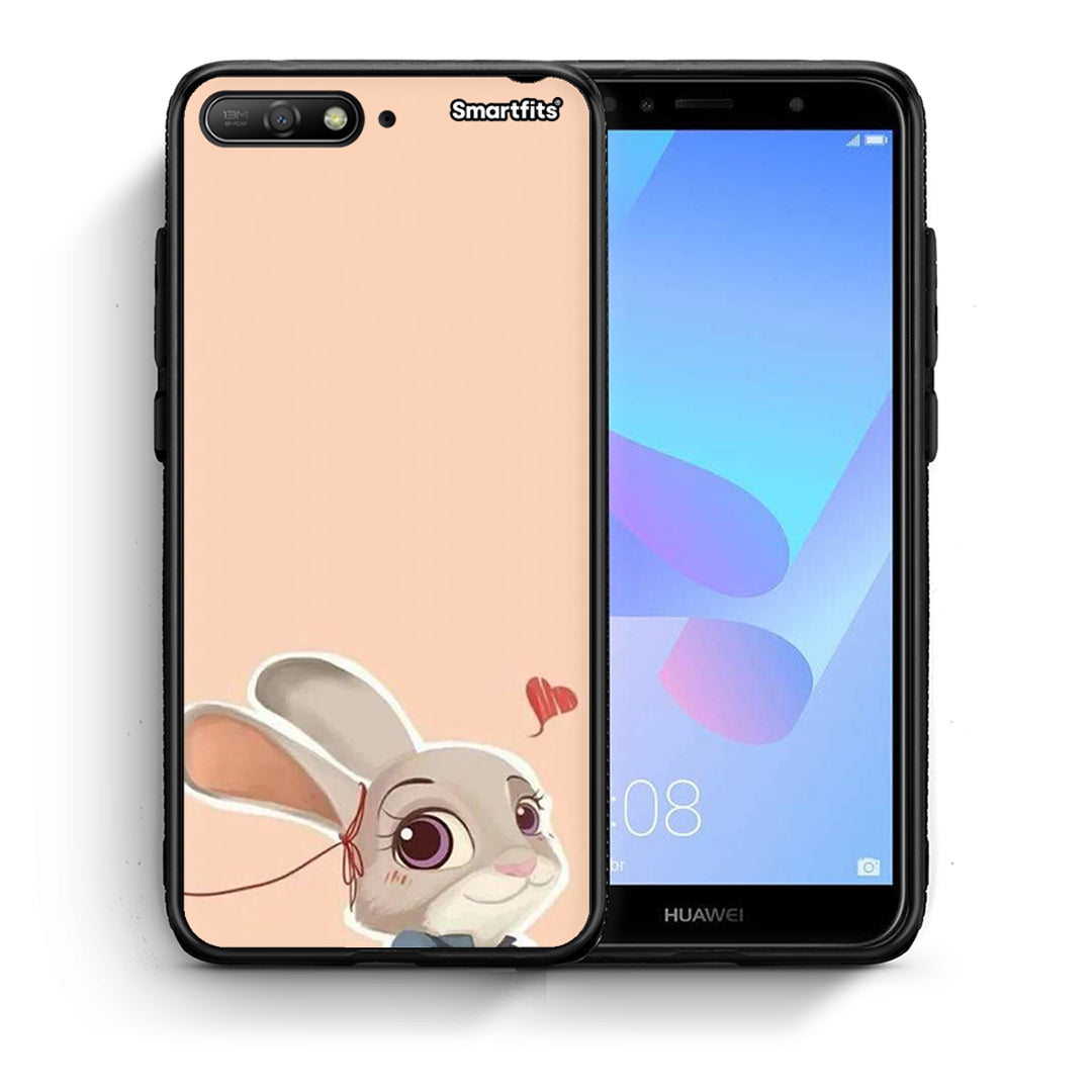 Θήκη Huawei Y6 2018 Nick Wilde And Judy Hopps Love 2 από τη Smartfits με σχέδιο στο πίσω μέρος και μαύρο περίβλημα | Huawei Y6 2018 Nick Wilde And Judy Hopps Love 2 case with colorful back and black bezels