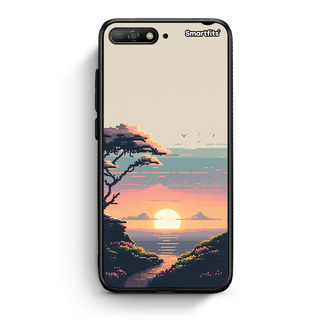 Huawei Y6 2018 Pixel Sunset Θήκη από τη Smartfits με σχέδιο στο πίσω μέρος και μαύρο περίβλημα | Smartphone case with colorful back and black bezels by Smartfits