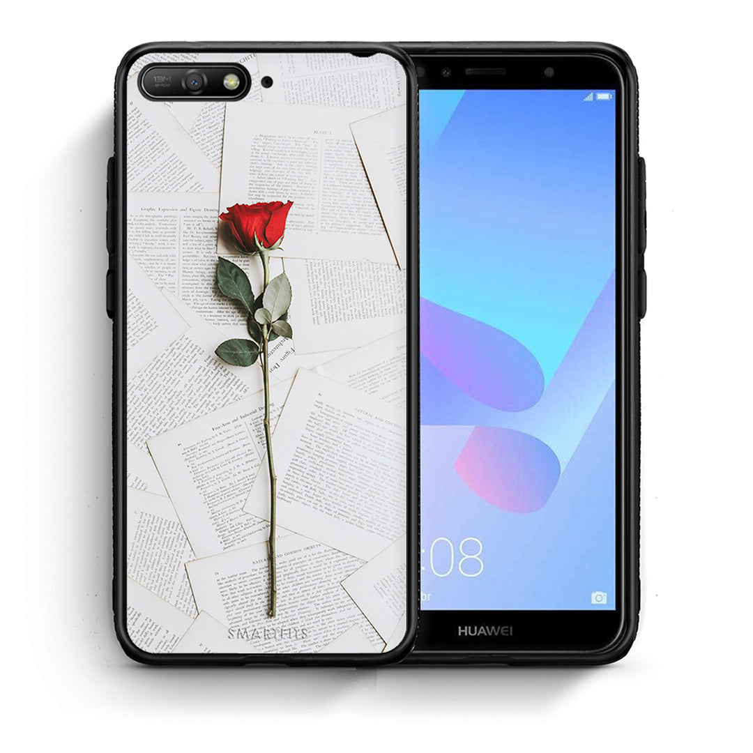 Θήκη Huawei Y6 2018 Red Rose από τη Smartfits με σχέδιο στο πίσω μέρος και μαύρο περίβλημα | Huawei Y6 2018 Red Rose case with colorful back and black bezels