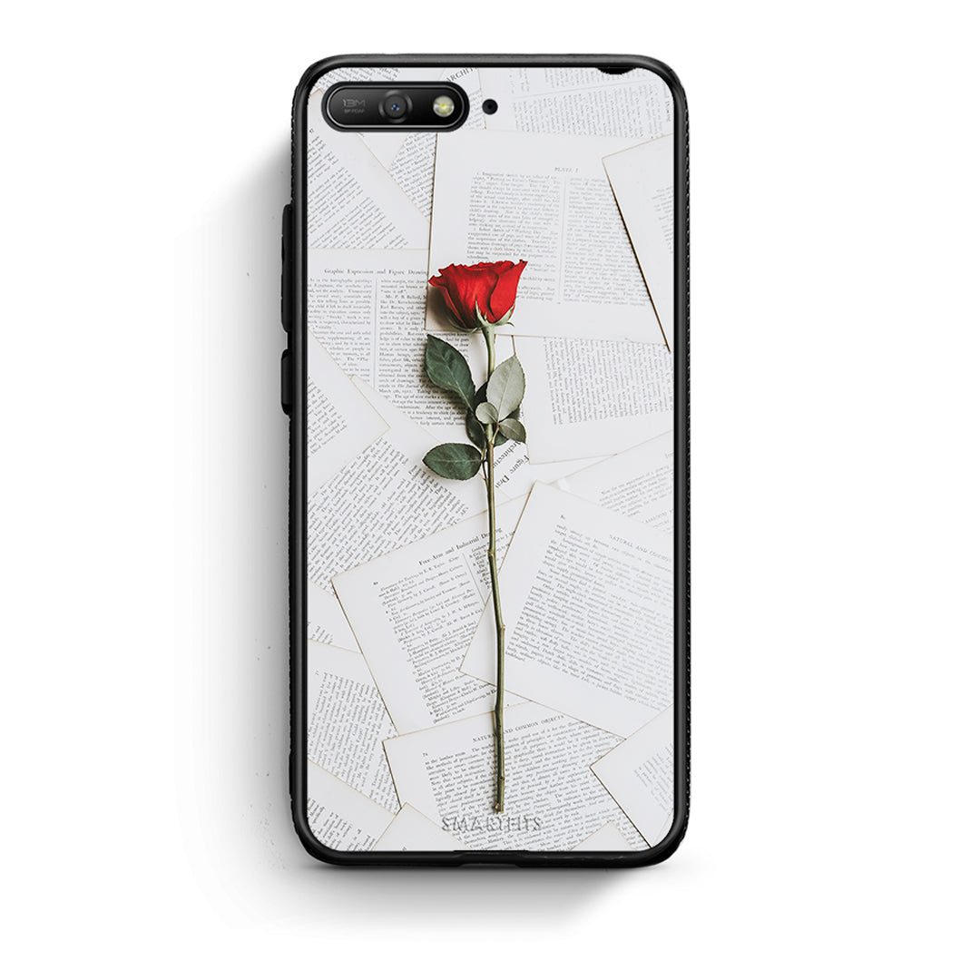 Huawei Y6 2018 Red Rose θήκη από τη Smartfits με σχέδιο στο πίσω μέρος και μαύρο περίβλημα | Smartphone case with colorful back and black bezels by Smartfits