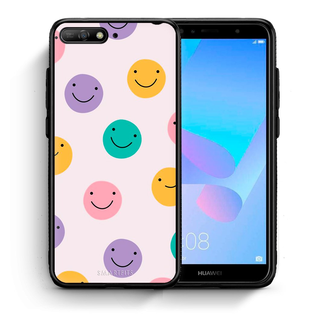 Θήκη Huawei Y6 2018 Smiley Faces από τη Smartfits με σχέδιο στο πίσω μέρος και μαύρο περίβλημα | Huawei Y6 2018 Smiley Faces case with colorful back and black bezels