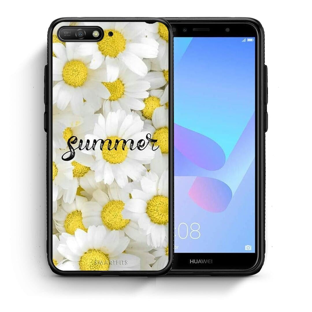 Θήκη Huawei Y6 2018 Summer Daisies από τη Smartfits με σχέδιο στο πίσω μέρος και μαύρο περίβλημα | Huawei Y6 2018 Summer Daisies case with colorful back and black bezels